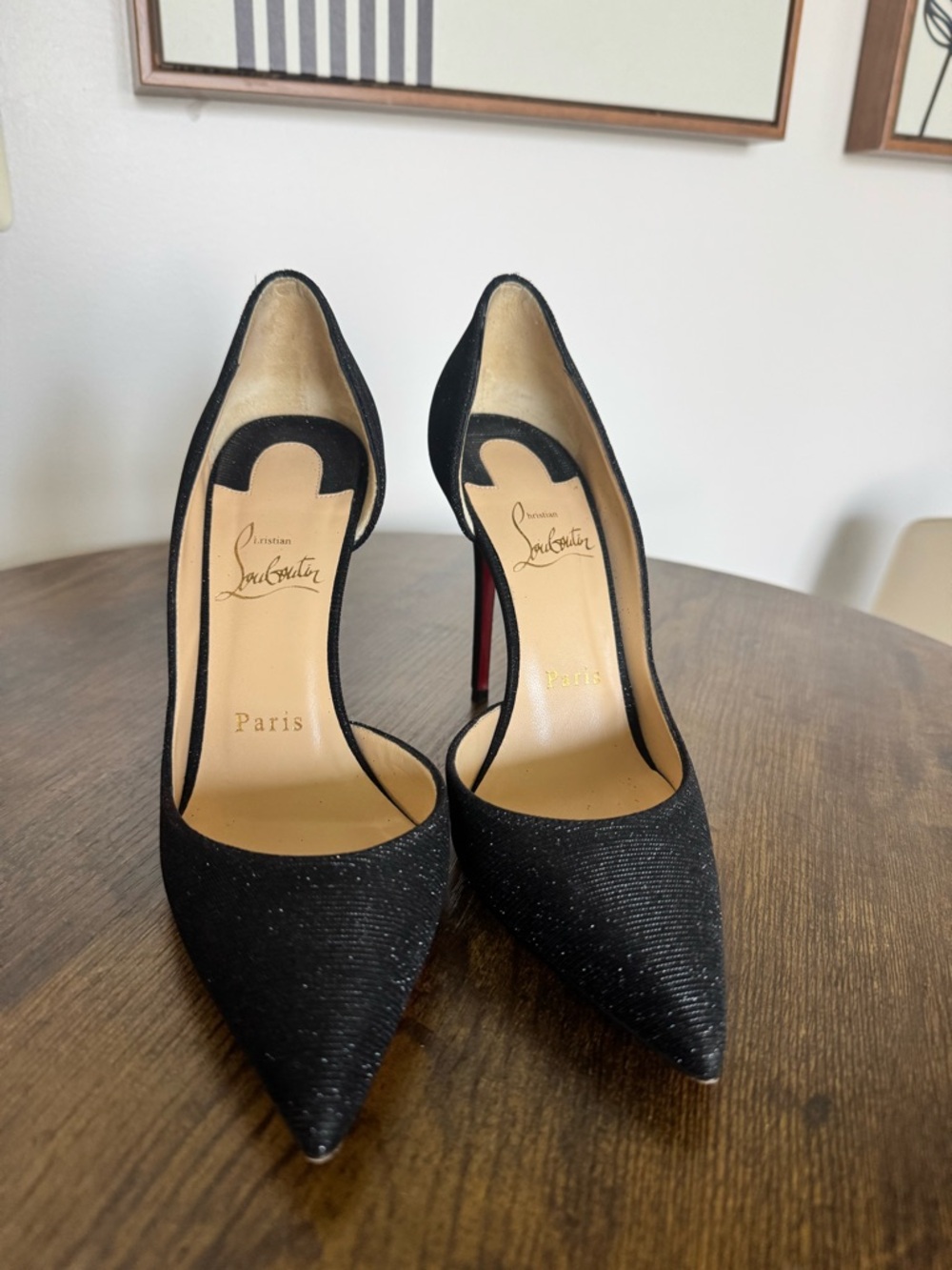 Christian Louboutin Black Glitter Pointed Toe Pumps